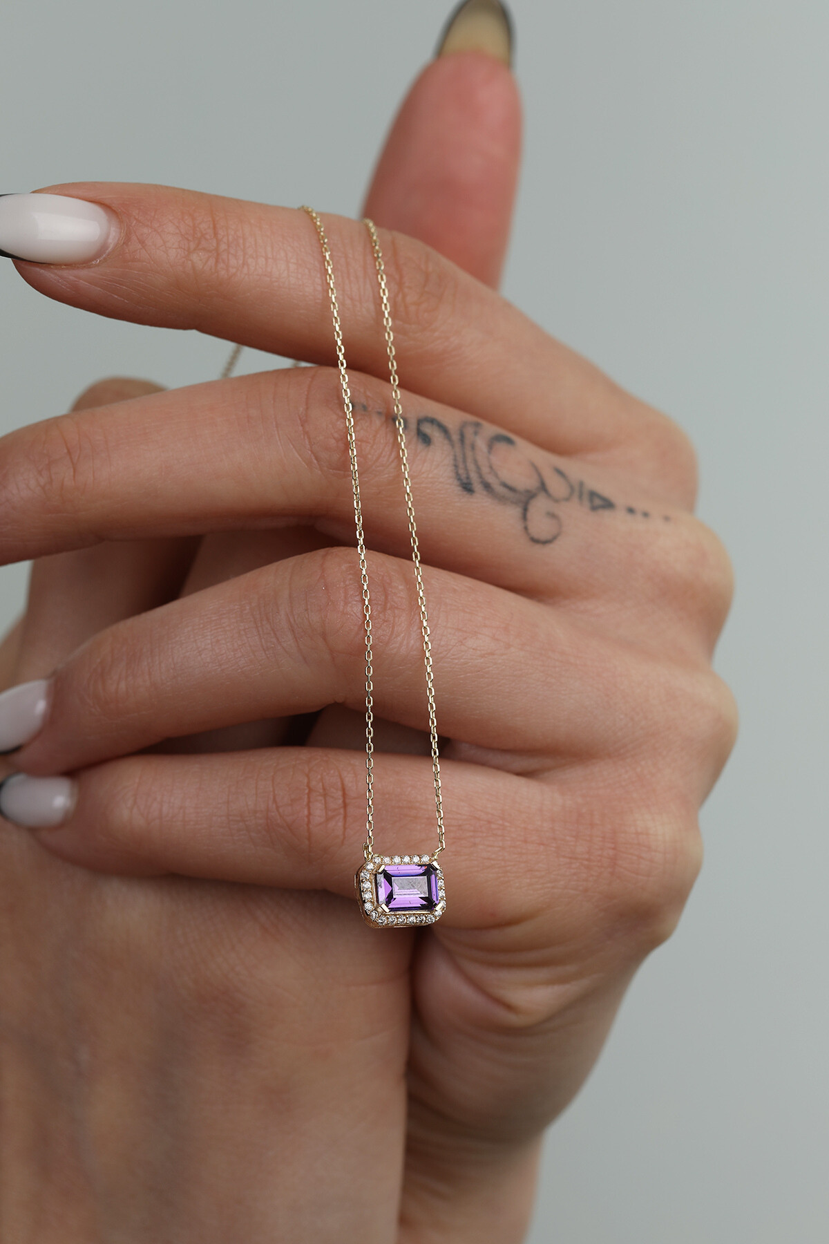 14 Ayar Altın Baget Kolye (Amatist)