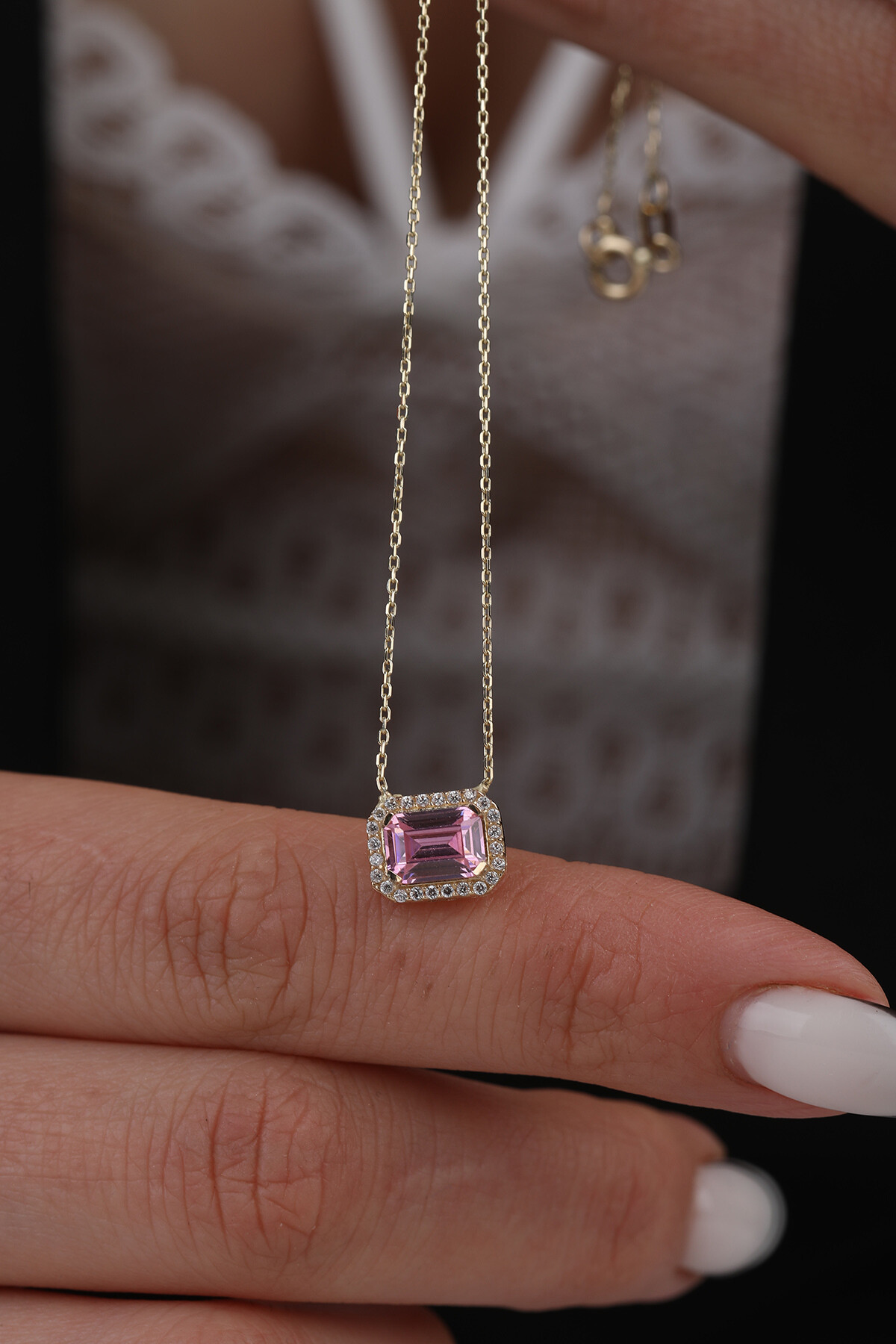 14 Ayar Altın Baget Kolye (Pembe)