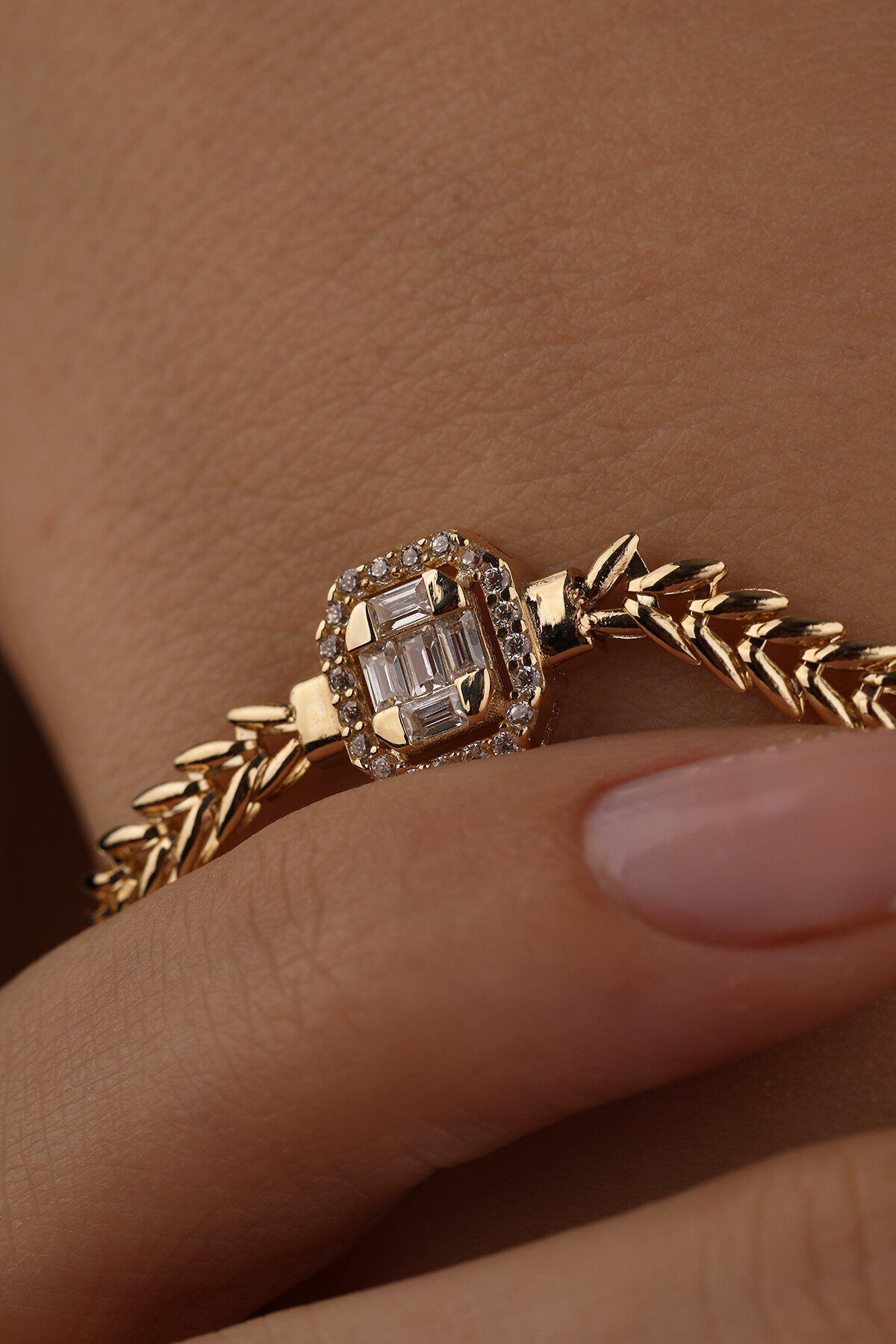 14 Ayar Altın Başak Zincir Baget Bileklik