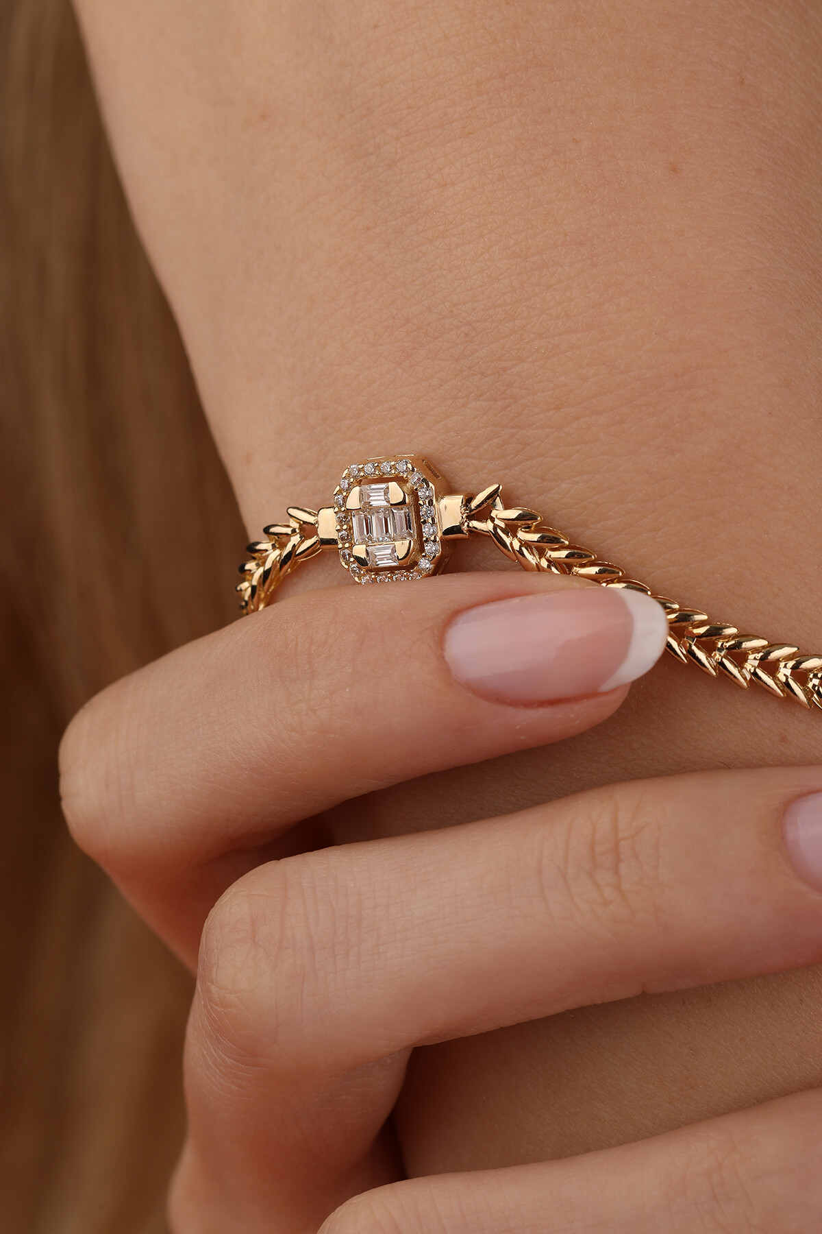 14 Ayar Altın Başak Zincir Baget Bileklik