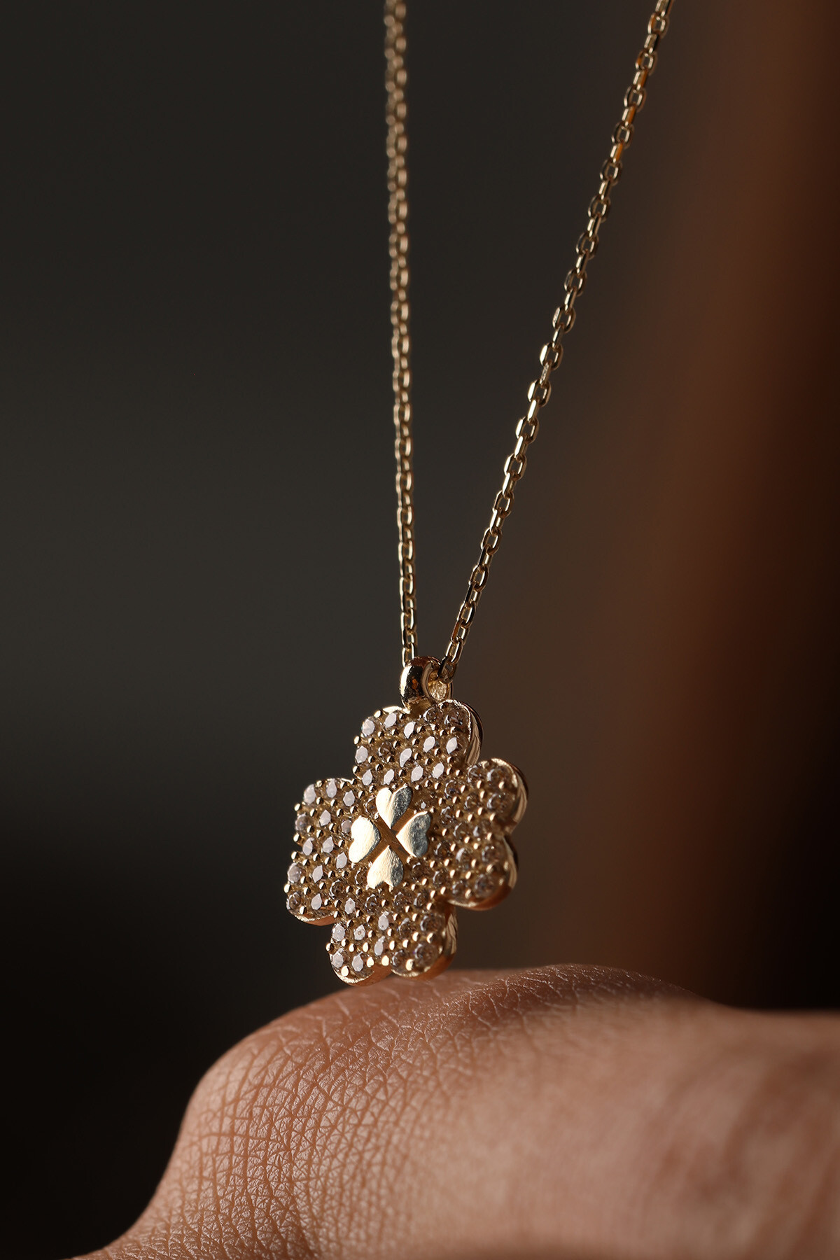 14 Ayar Altın Yonca Kolye