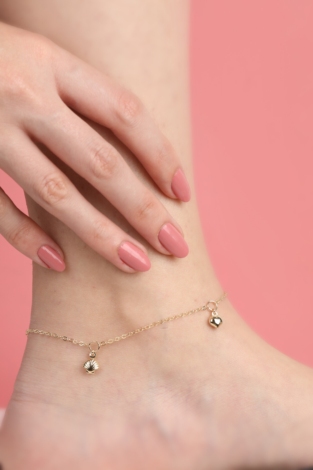 14 Ayar Altın Deniz Kabuklu Ve Kalpli Halhal