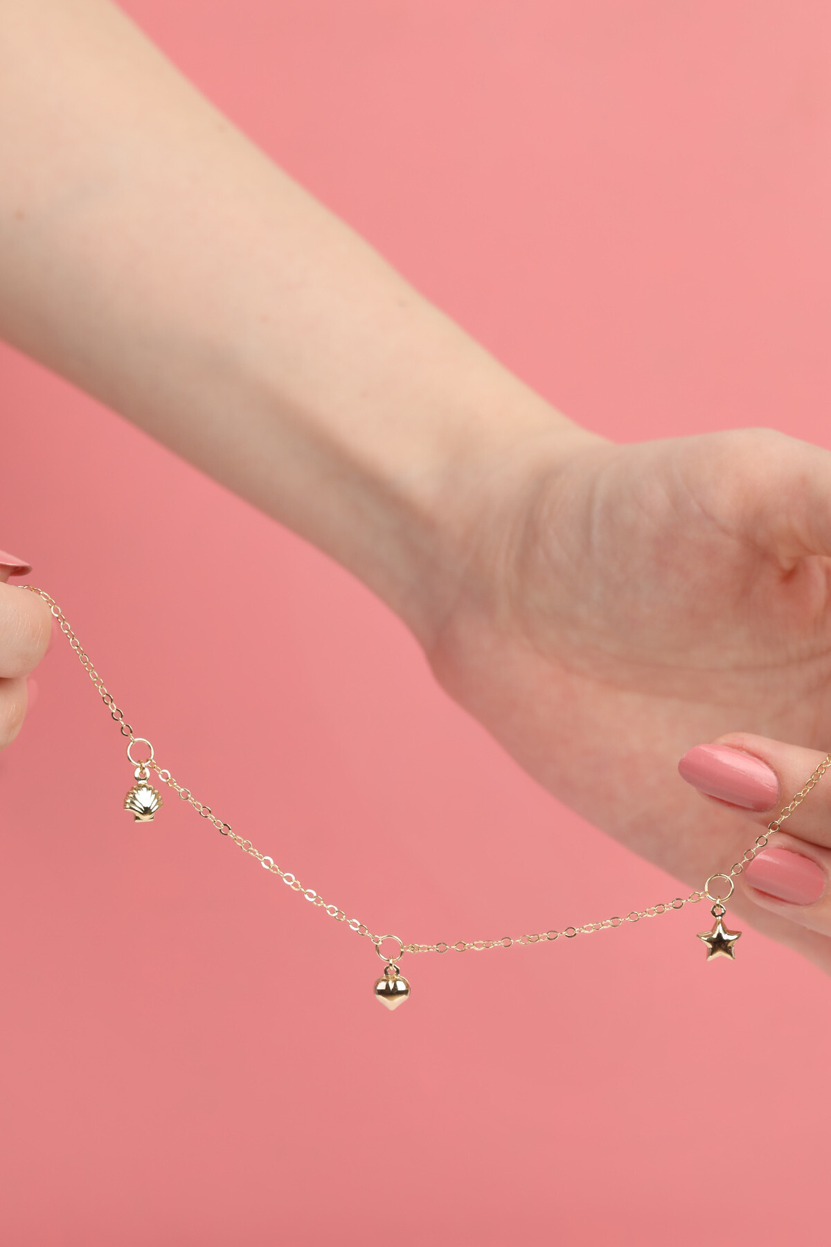 14 Ayar Altın Deniz Kabuklu Ve Kalpli Halhal