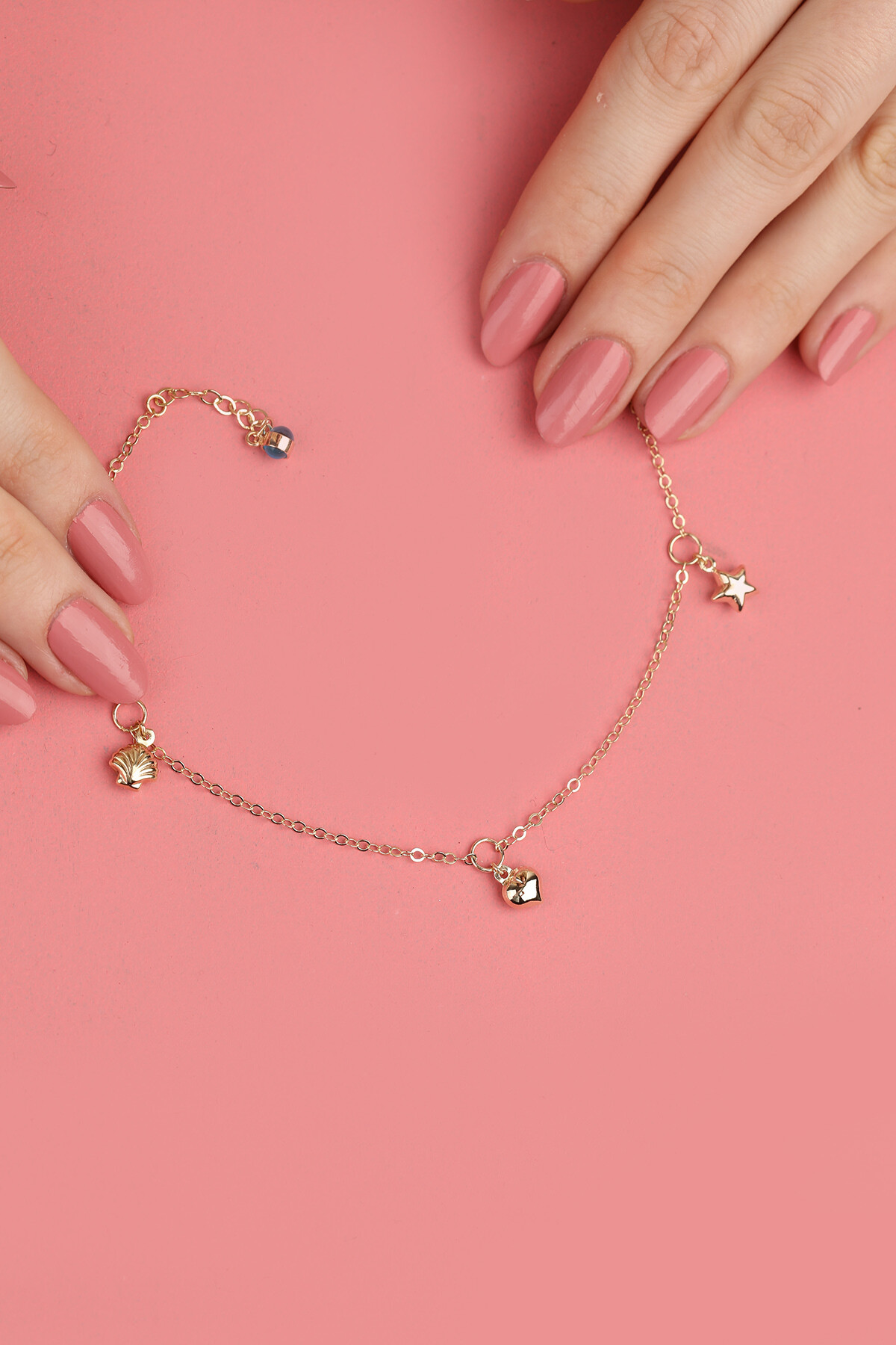 14 Ayar Altın Deniz Kabuklu Ve Kalpli Halhal