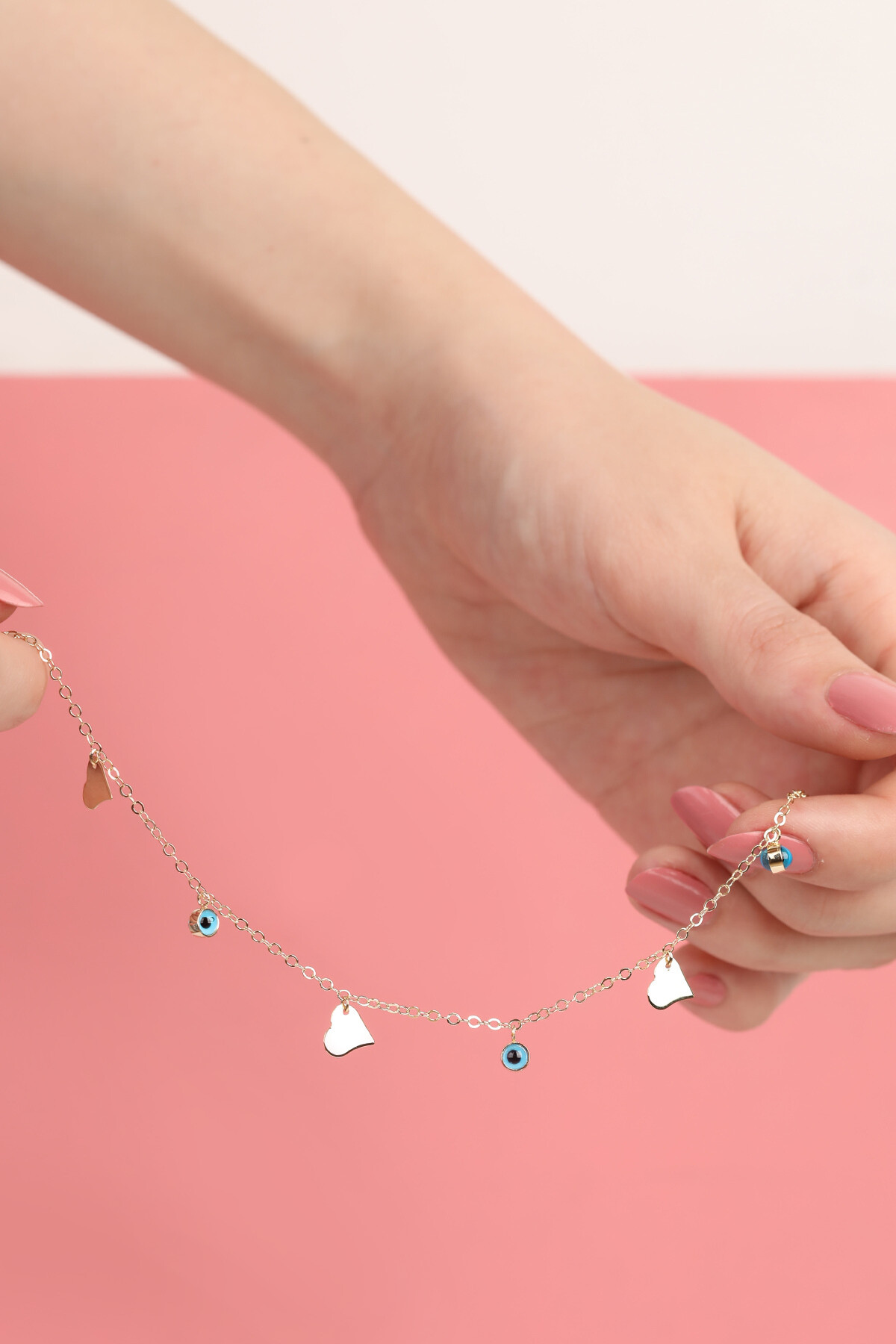 14 Ayar Altın Kalp Ve Gözlü Halhal