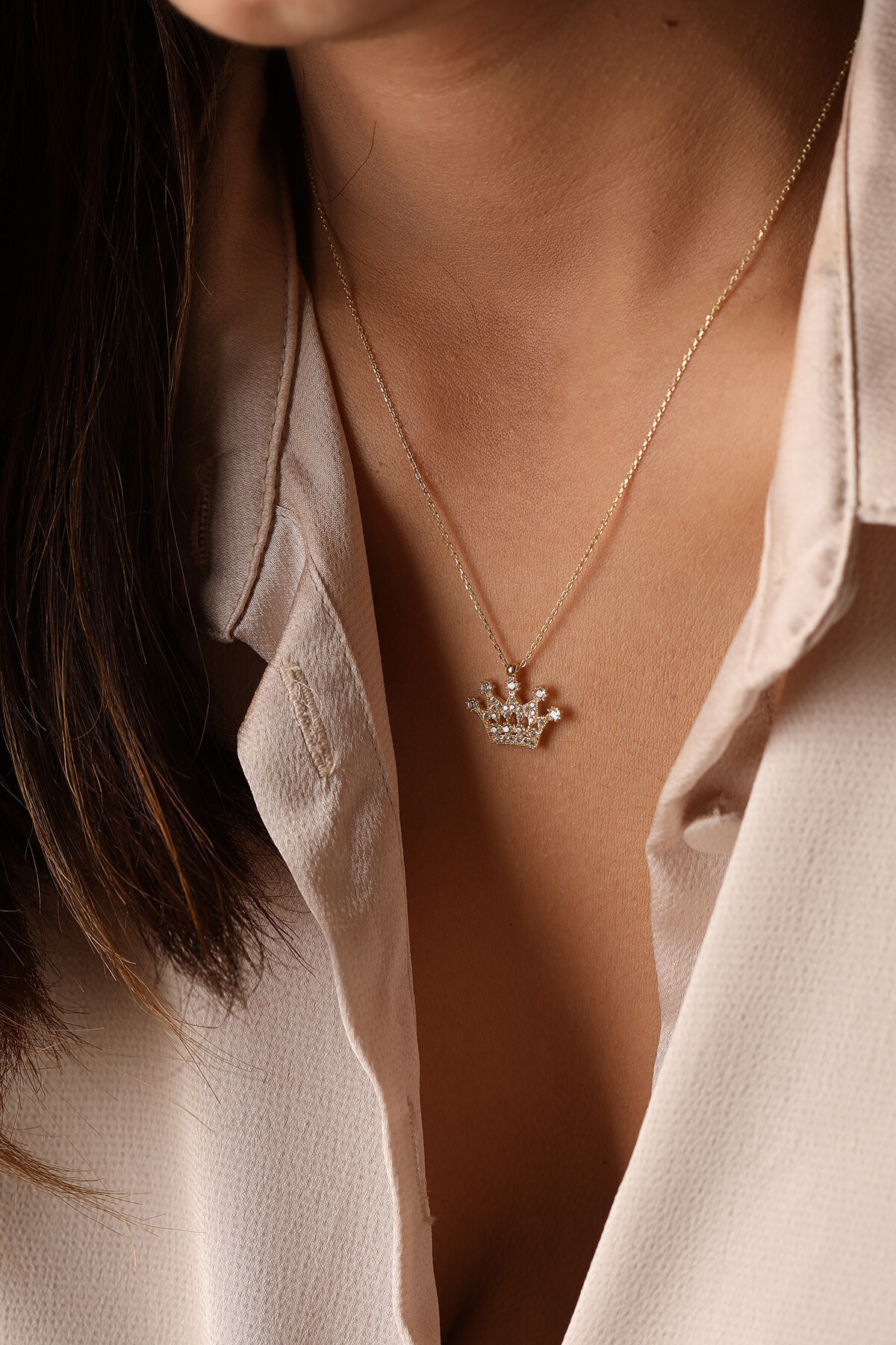 14 Ayar Altın Kral Tacı Kolye