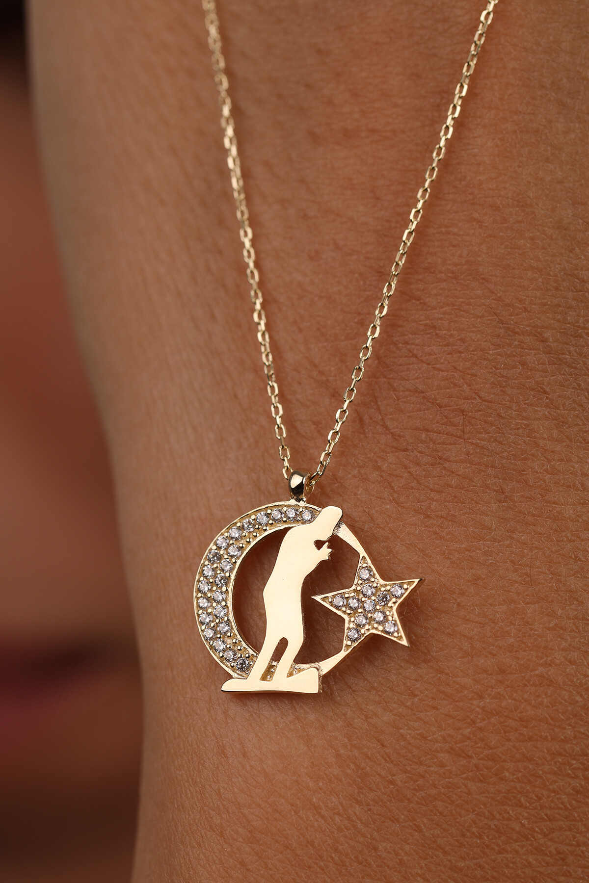 14 Ayar Altın Atatürk Ve Ay Yıldız Kolye