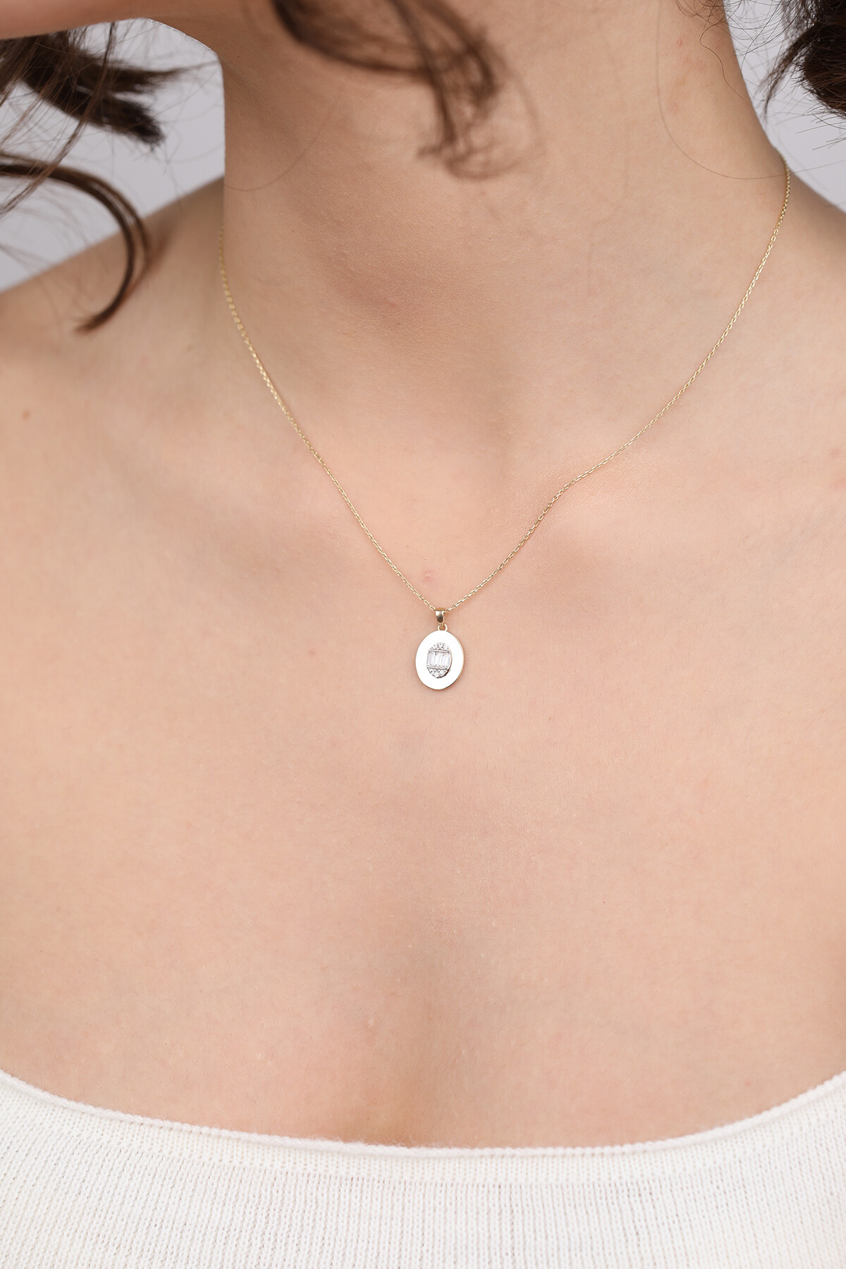 14 Ayar Altın Aynalı Oval Kolye