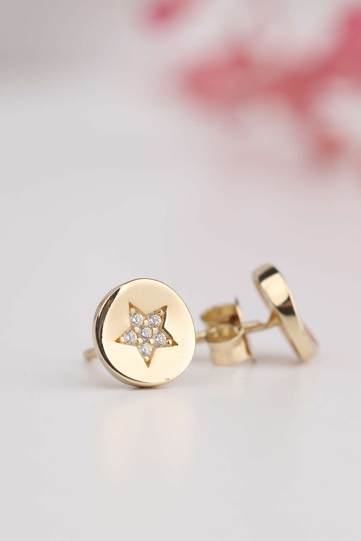 14 Ayar Altın Aynalı Yıldız Küpe