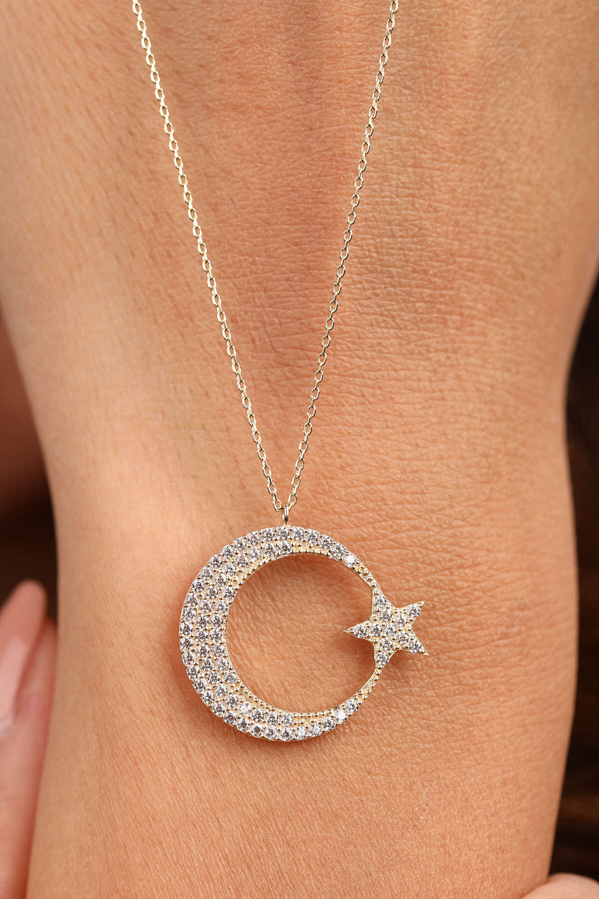 14 Ayar Altın Ay Yıldız Kolye