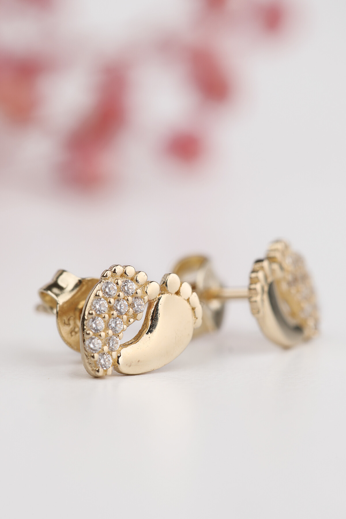 14 Ayar Altın Bebek Ayak İzi Küpe