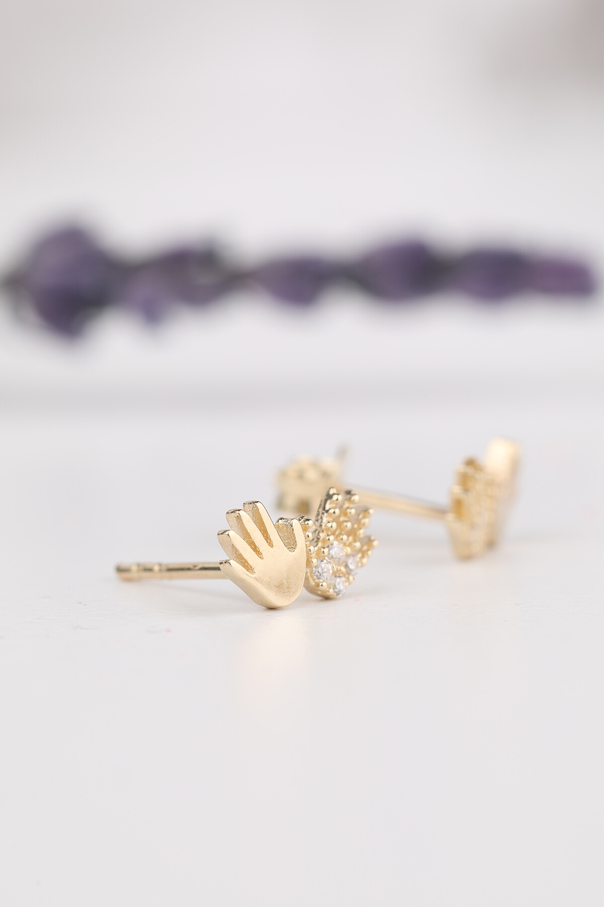 14 Ayar Altın Bebek El İzi Küpe