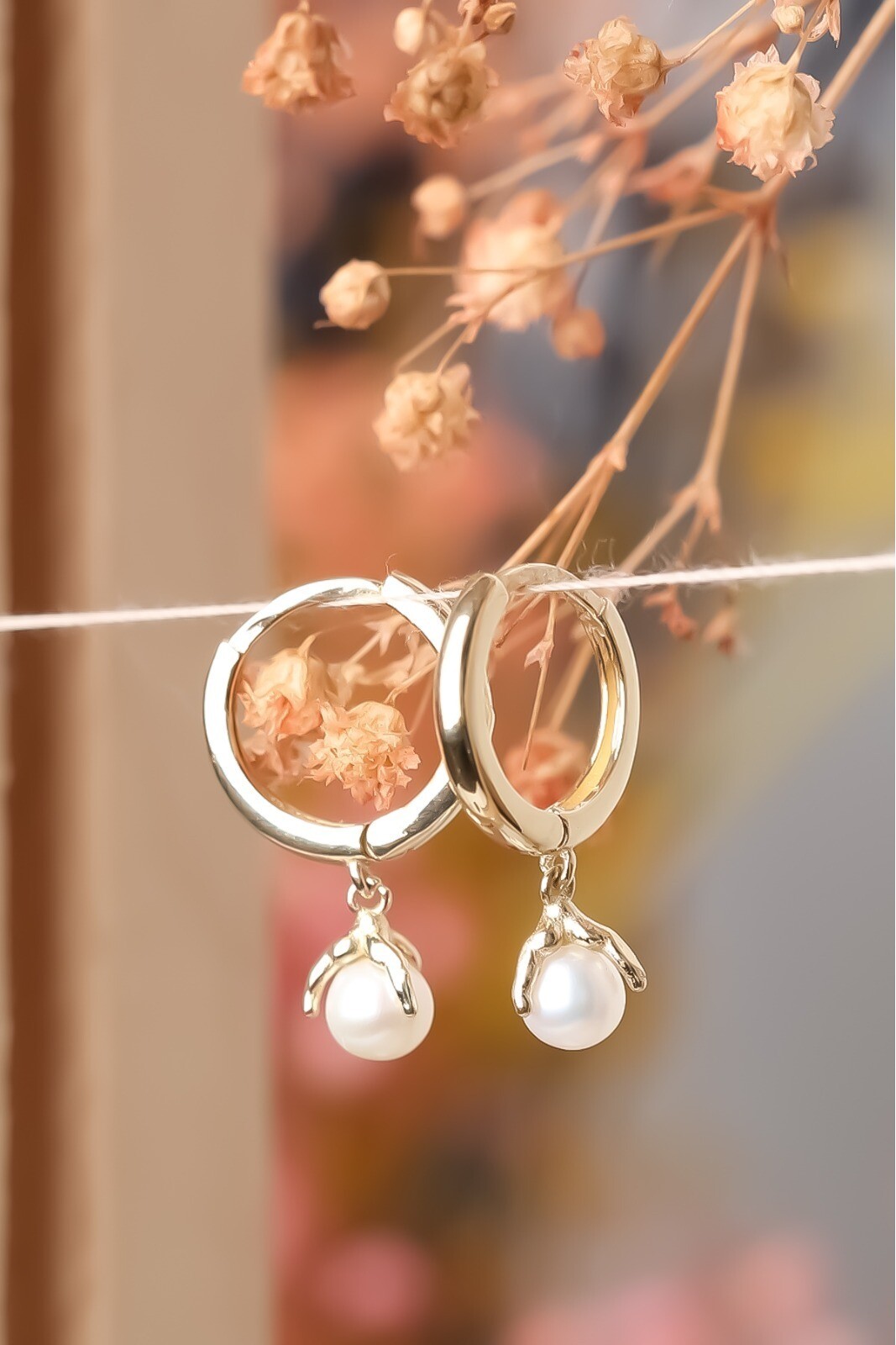 14 Ayar Altın İnci Küpe