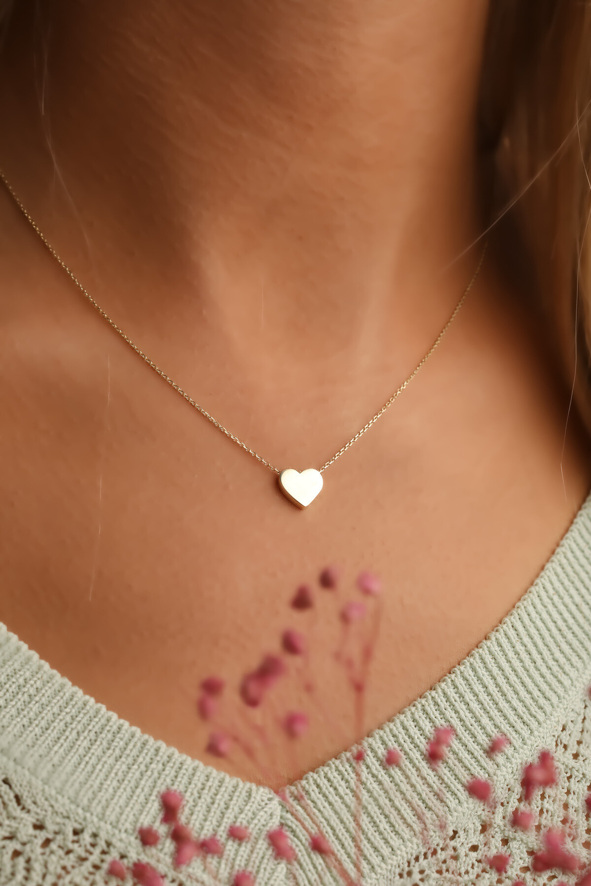 14 Ayar Altın Minimal Kalp Kolye