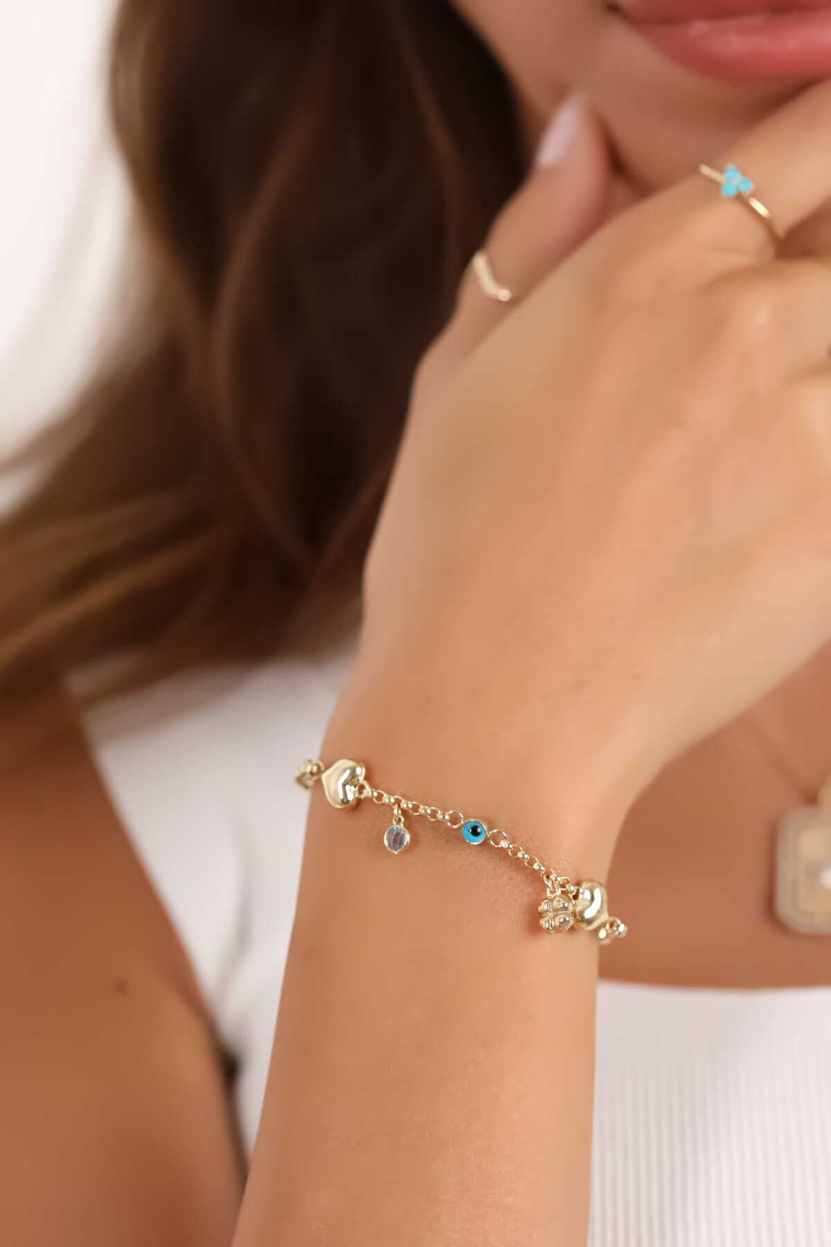 14 Ayar Altın Kalpli Bileklik