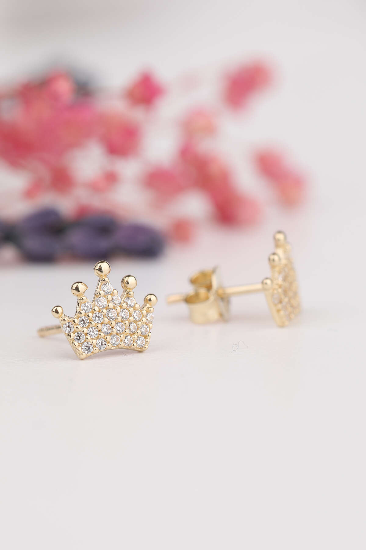 14 Ayar Altın Kral Tacı Küpe