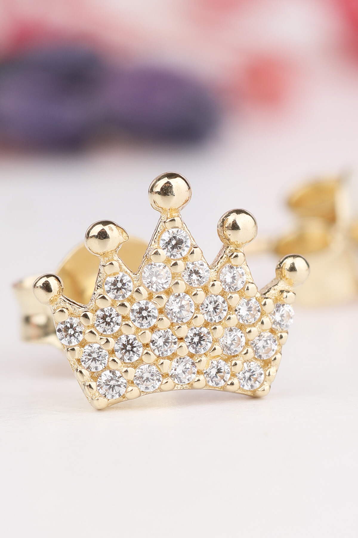 14 Ayar Altın Kral Tacı Küpe