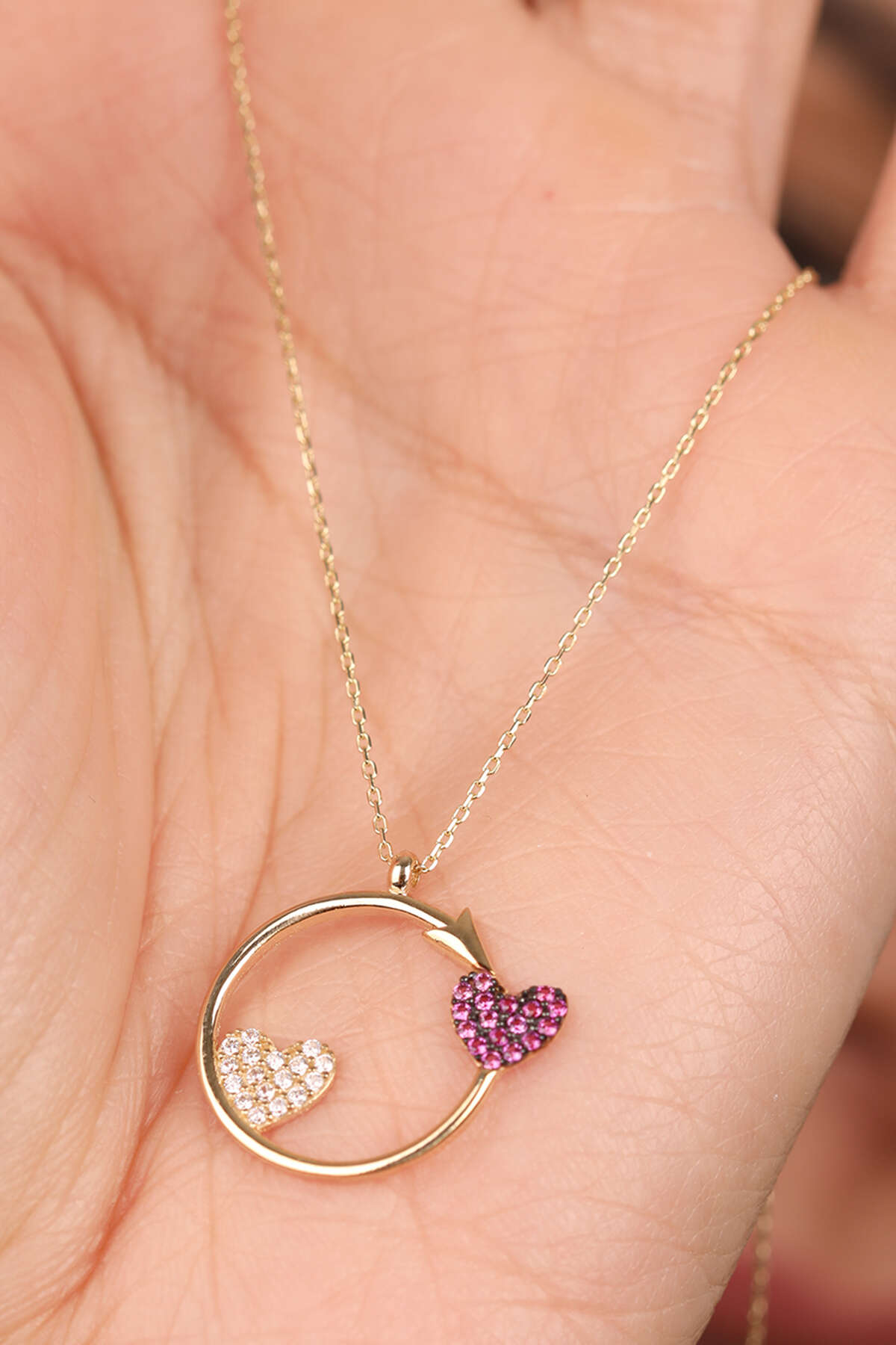 14 Ayar Altın Minik Kalpler Kolye