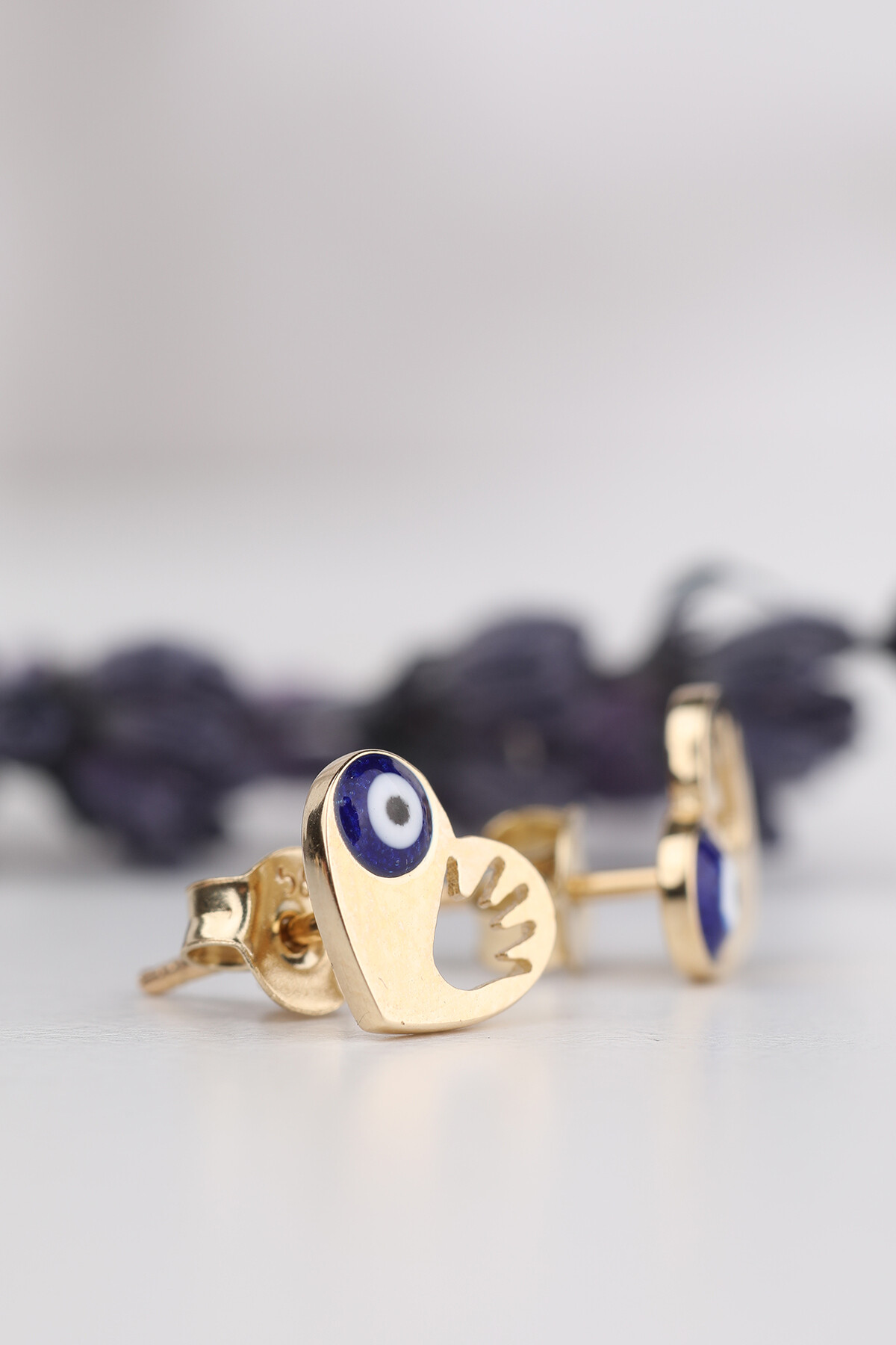 14 Ayar Altın Nazarlı Bebek El İzi Küpe