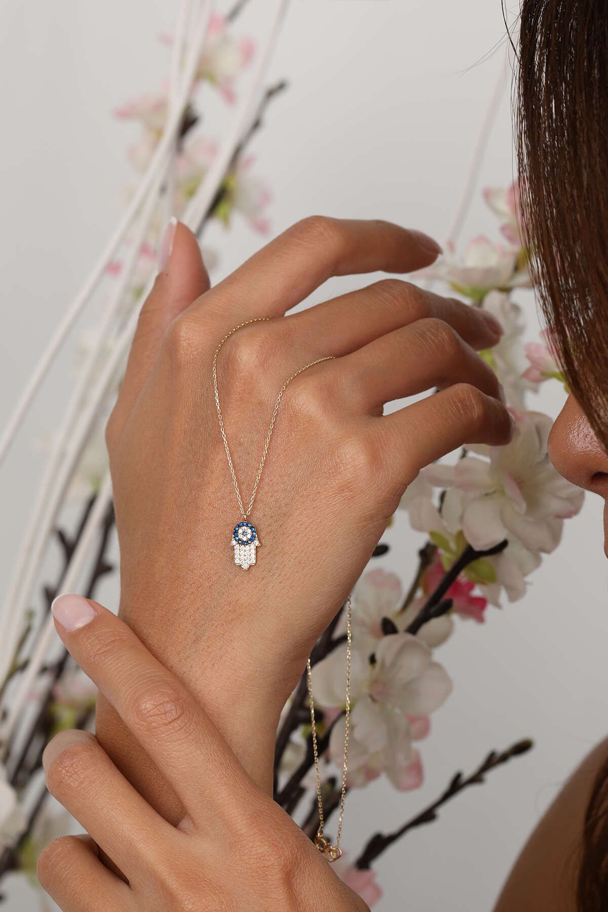 14 Ayar Altın Nazarlı Fatmaeli Kolye