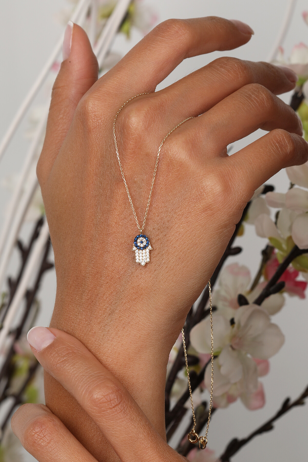 14 Ayar Altın Nazarlı Fatmaeli Kolye