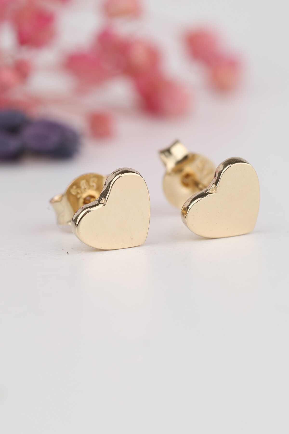 14 Ayar Altın Taşsız Kalp Küpe