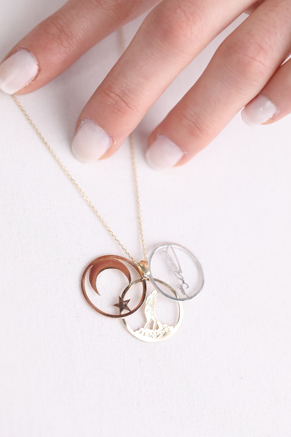 14 Ayar Altın Üçlü Kombin İle Atatürk Kolye