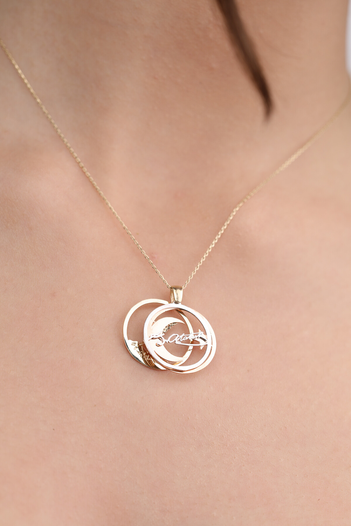 14 Ayar Altın Üçlü Kombin İle Atatürk Kolye