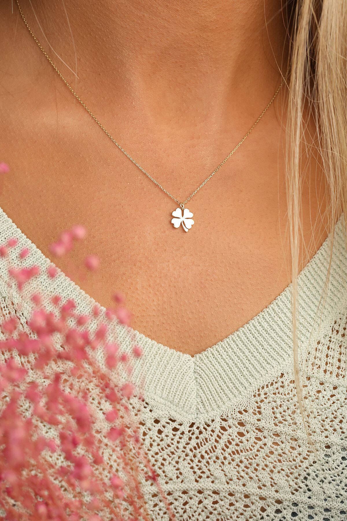 14 Ayar Altın Yonca Kolye