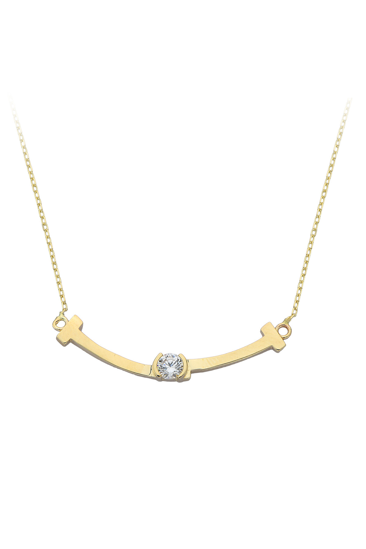 14 Ayar Altın Tektaşlı Çubuk Kolye