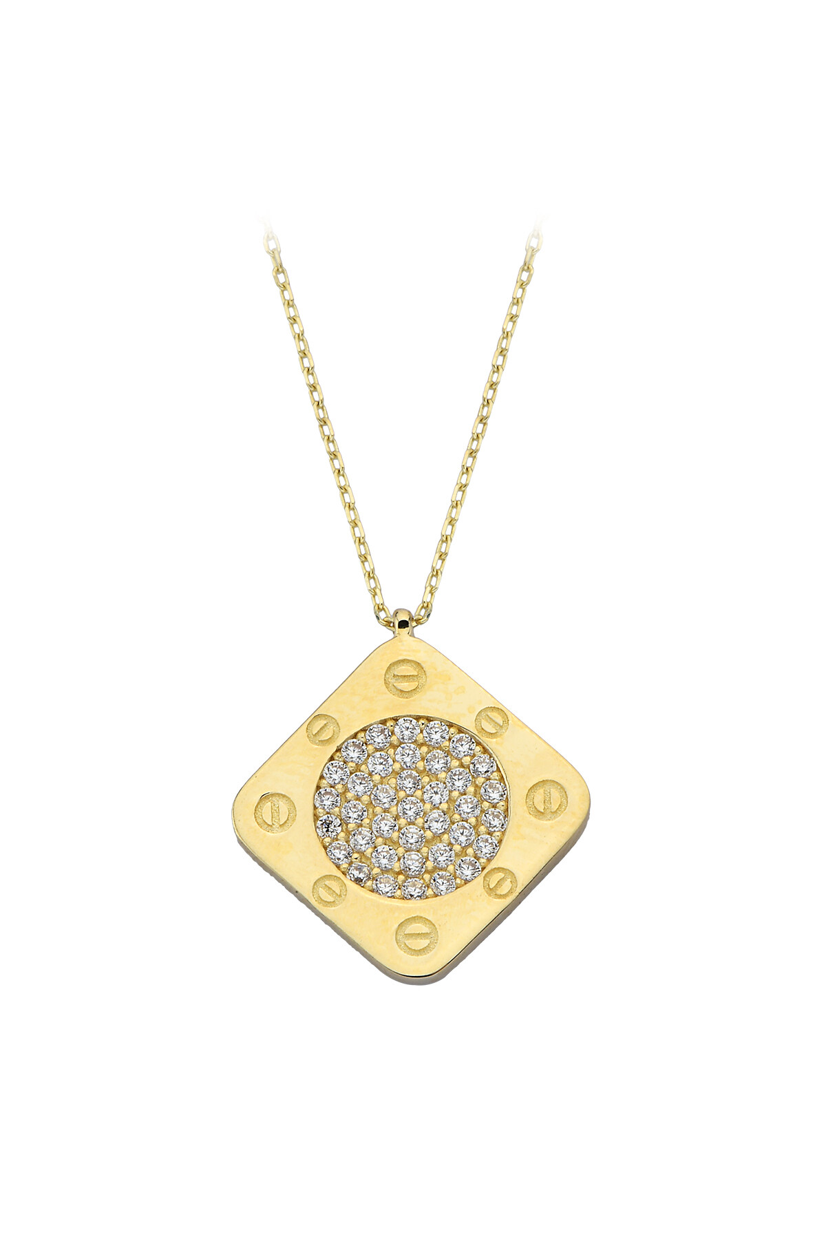 14 Ayar Altın Taşlı Kare Kolye