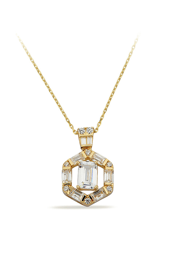 14 Ayar Altın Altıgen Baget Kolye