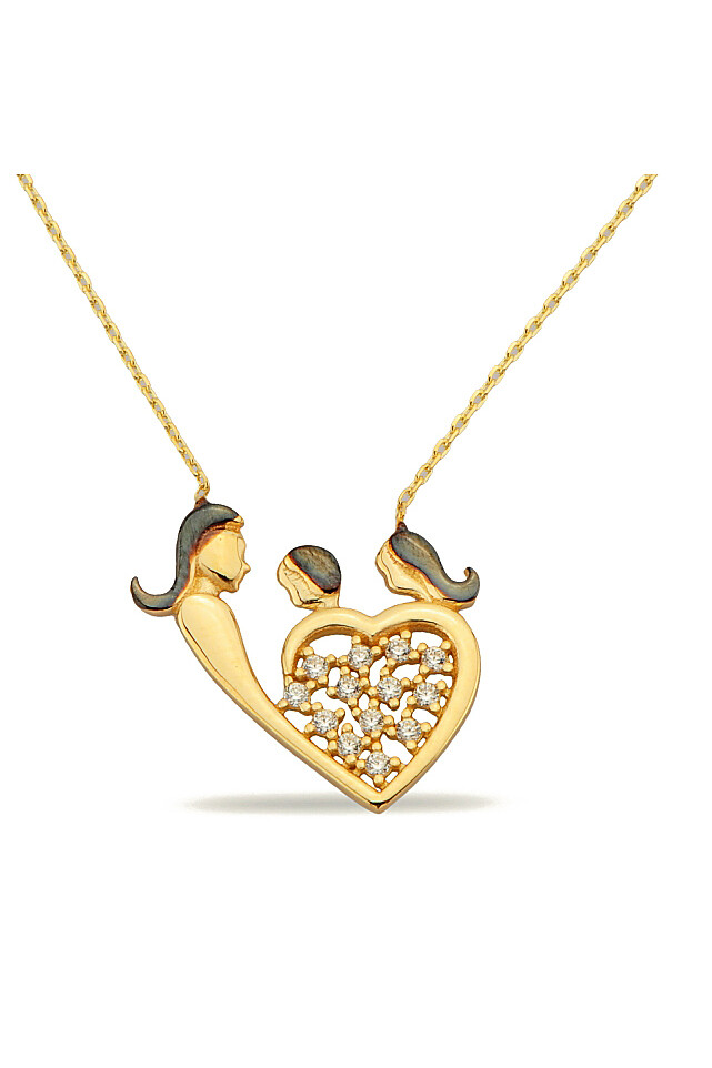 14 Ayar Altın Anne Ve Çocukları Kolye