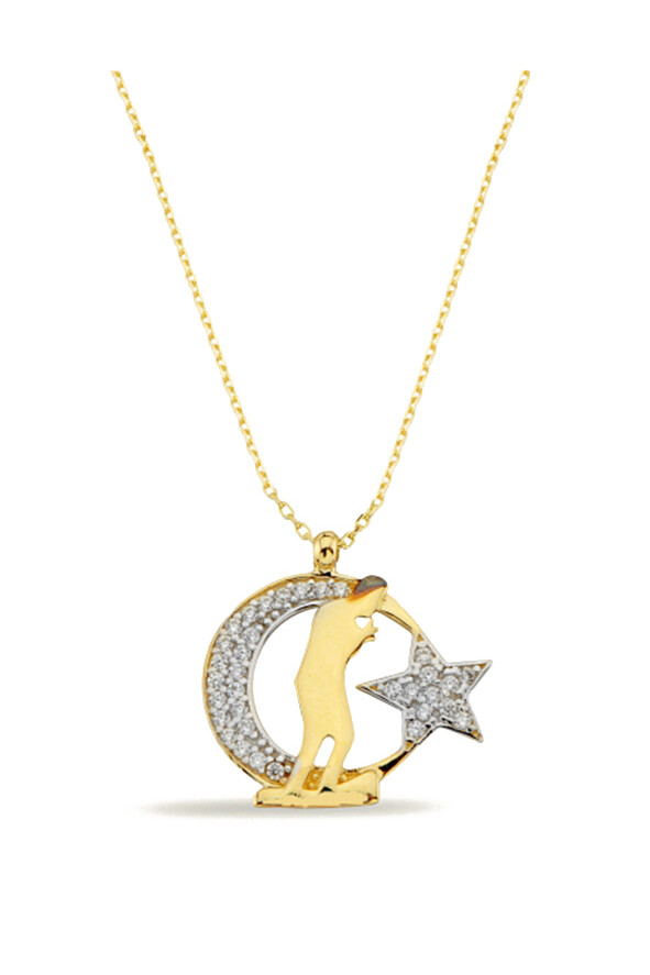 14 Ayar Altın Atatürk Ve Ay Yıldız Kolye