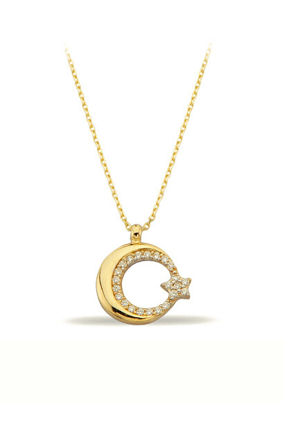 14 Ayar Altın Ay Yıldız Kolye