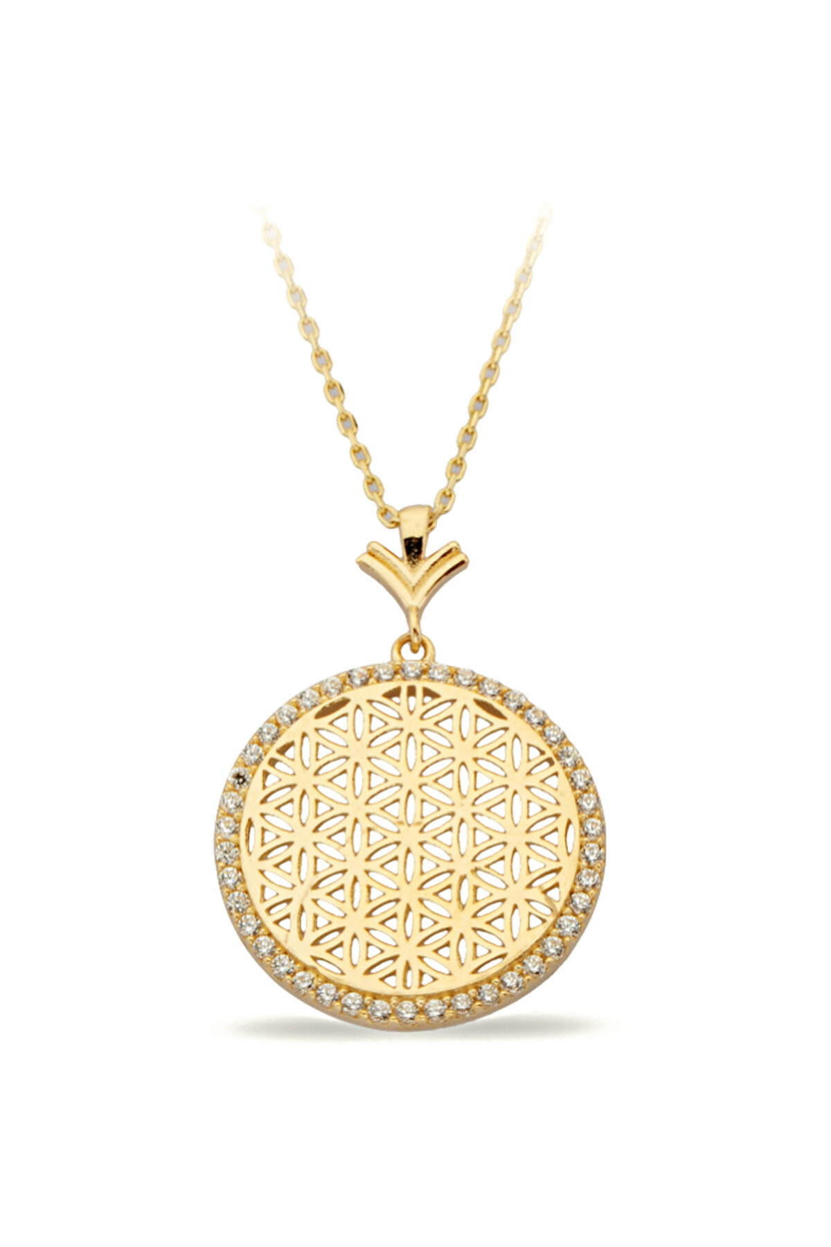 14 Ayar Altın Çerçeve Taşlı Lotus Kolye