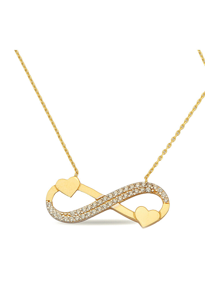 14 Ayar Altın Çift Kalpli Sonsuzluk Kolye
