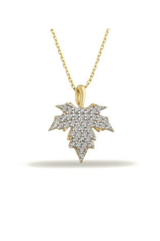 14 Ayar Altın Çınar Yaprağı Kolye