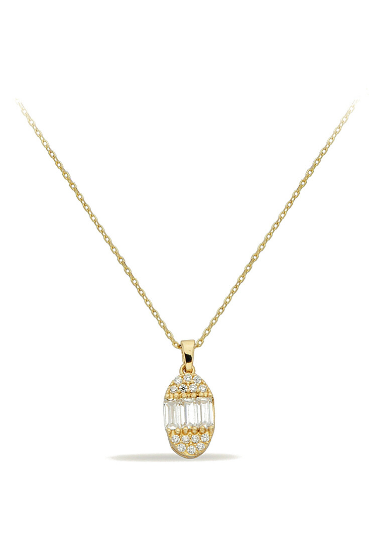 14 Ayar Altın Oval Taşlı Baget Kolye