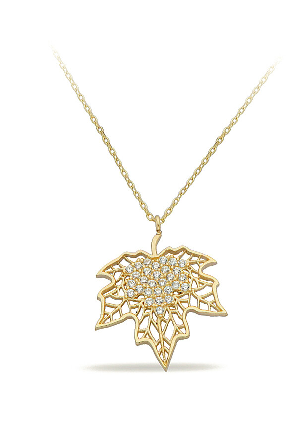 14 Ayar Altın Çınar Yaprağı Kolye