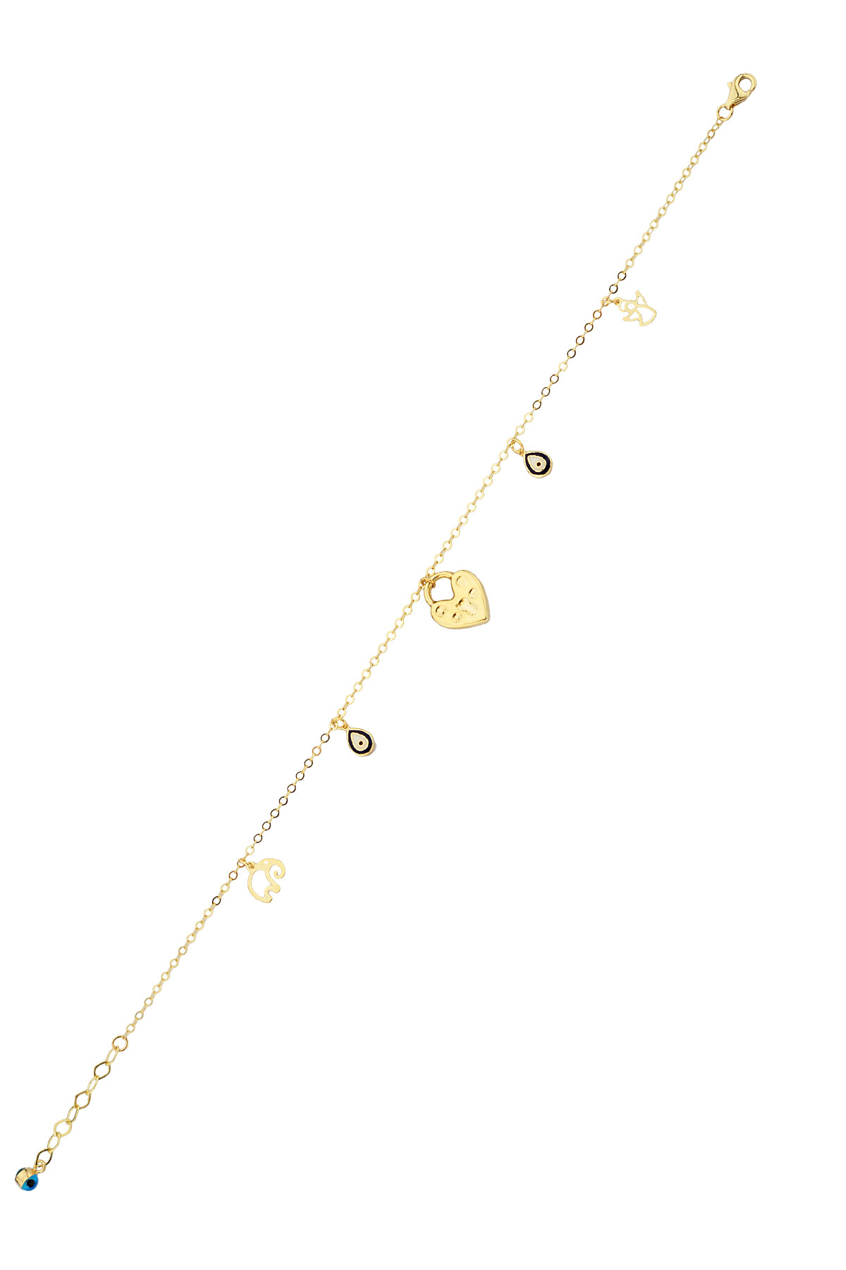 14 Ayar Altın Kalp Kilit ve Nazar Boncuklu Halhal