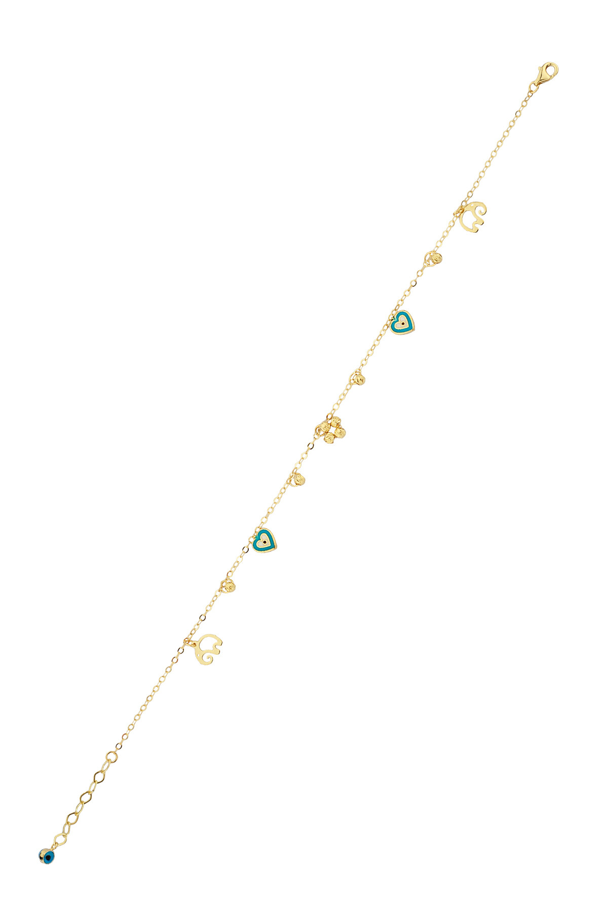 14 Ayar Altın Kalpli Nazar Boncugu Ve Yuvarlak Dorika