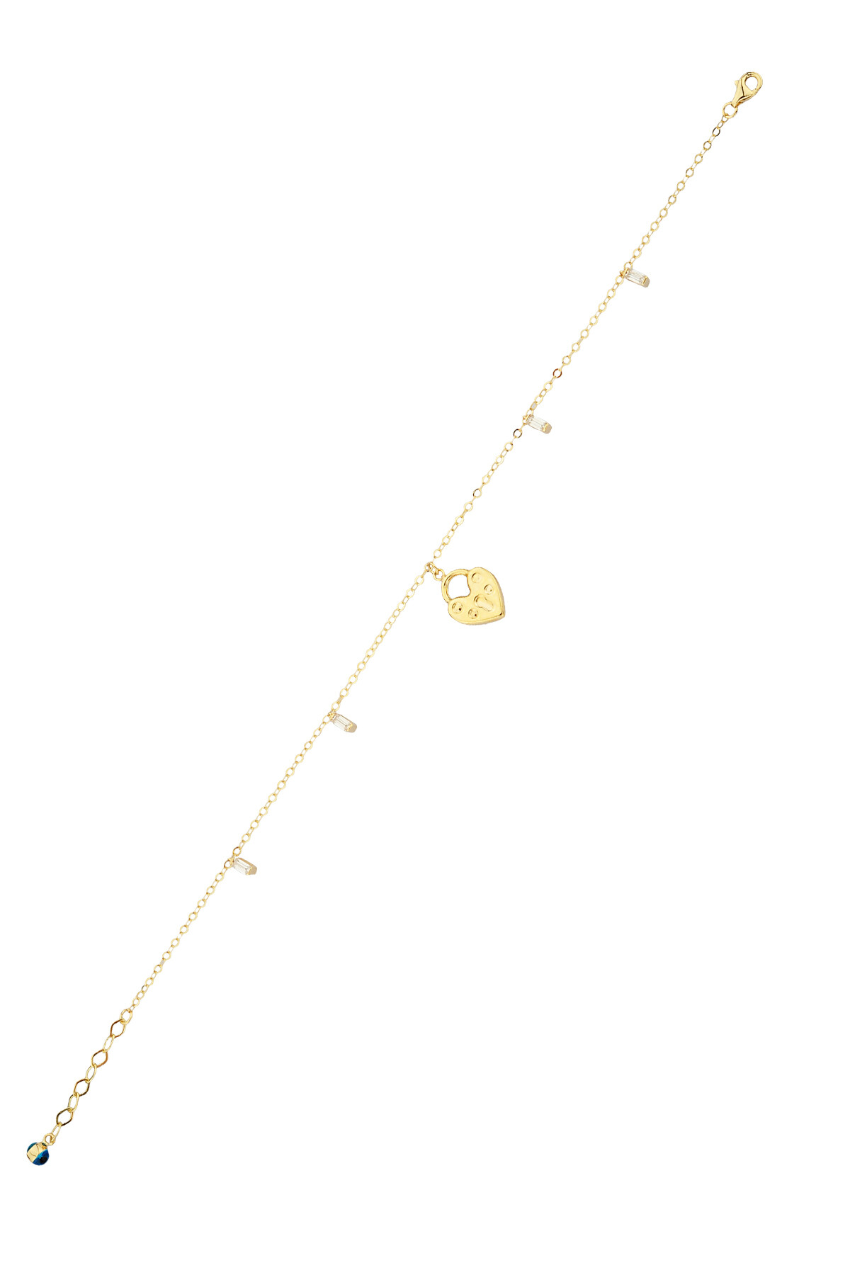 14 Ayar Altın Kilit Kalp ve Beyaz Taşlı Halhal