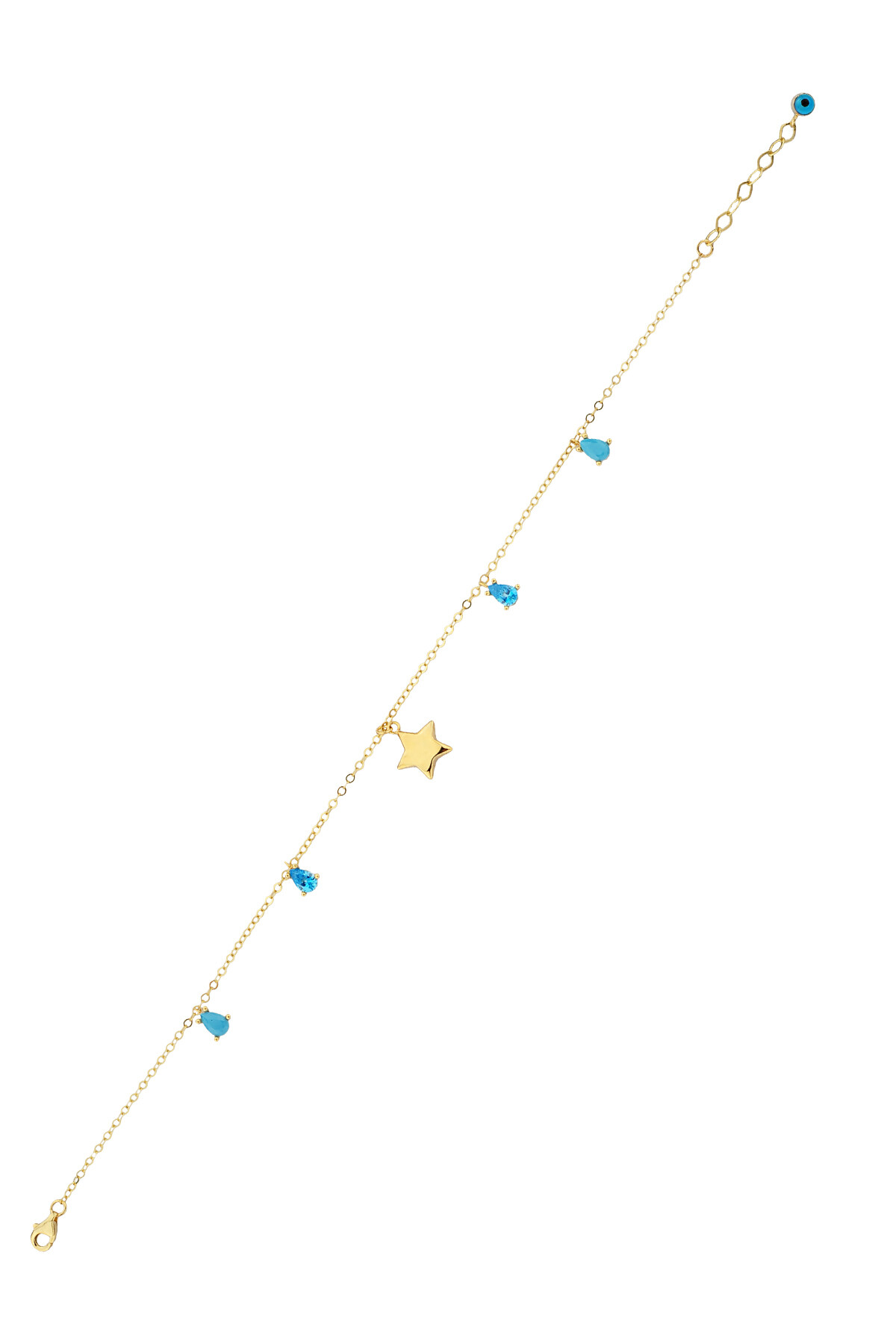 14 Ayar Altın Yıldız Figürlü ve mavi Taşlı Halhal