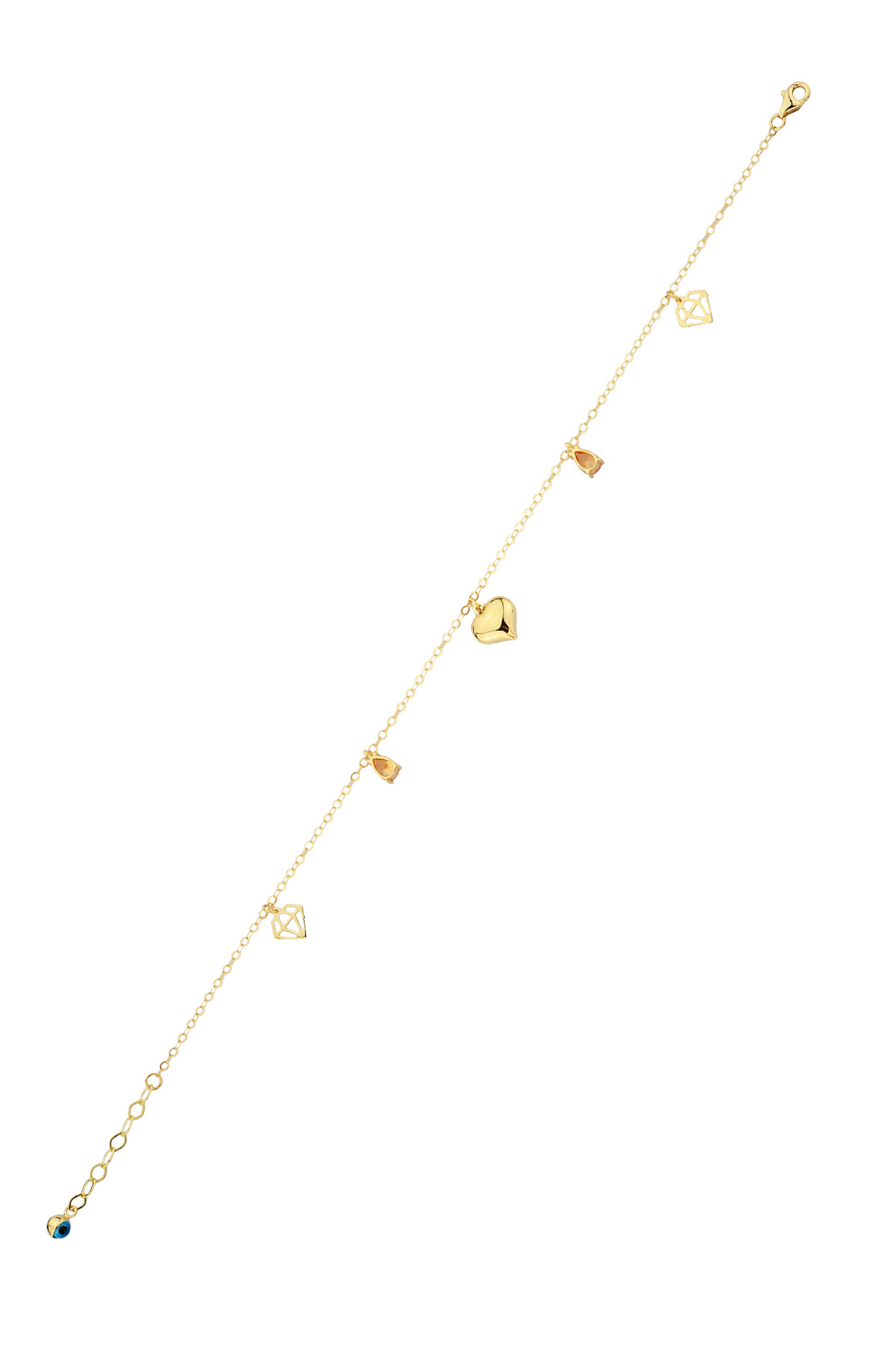 14 Ayar Altın Sallantılı Figürlü ve Turuncu Taşlı Halhal