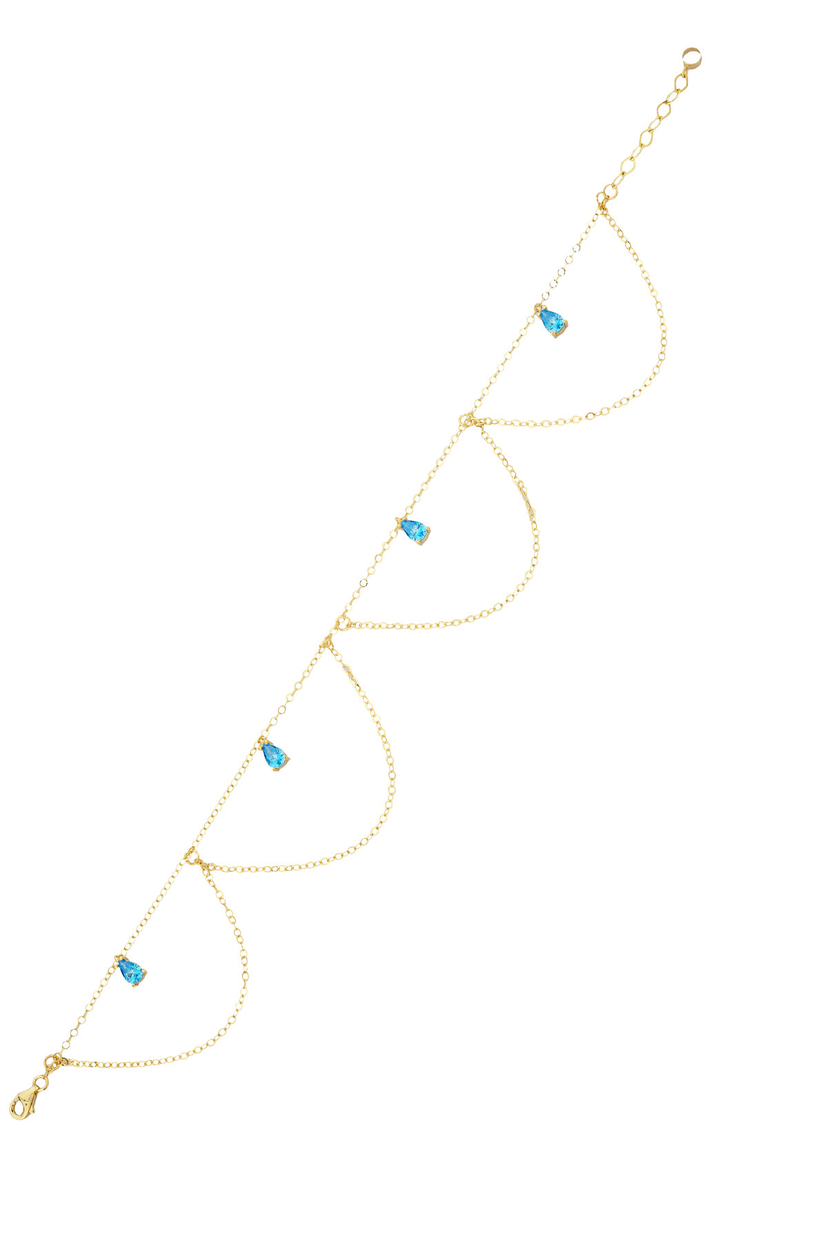 14 Ayar Altın Çift Zincirli ve Mavi Taşlı Halhal