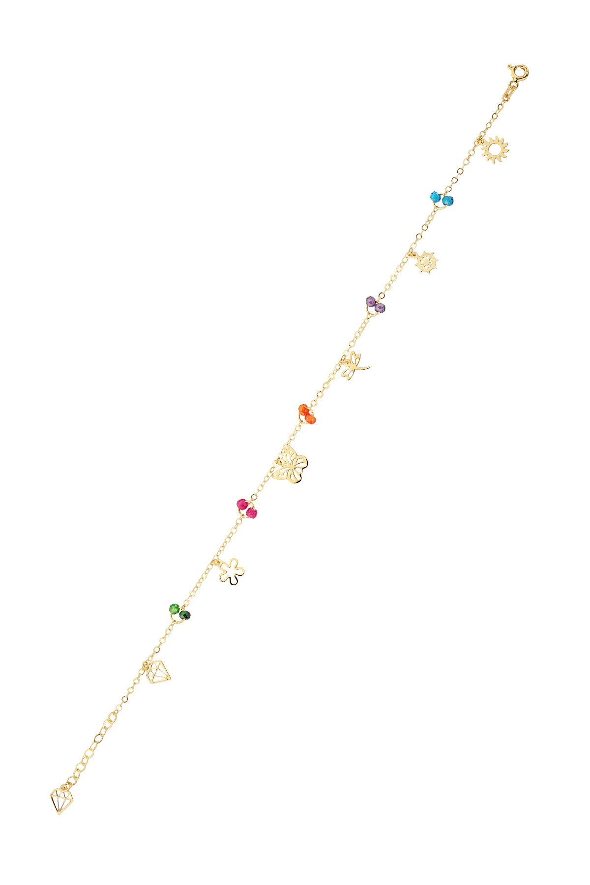 14 Ayar Altın Renkli Taşlı Ve Kelebekli Halhal