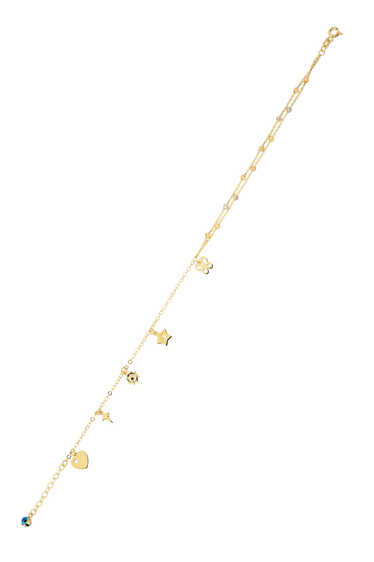 14 Ayar Altın Çift Zincirli Ve Charmlı Halhal