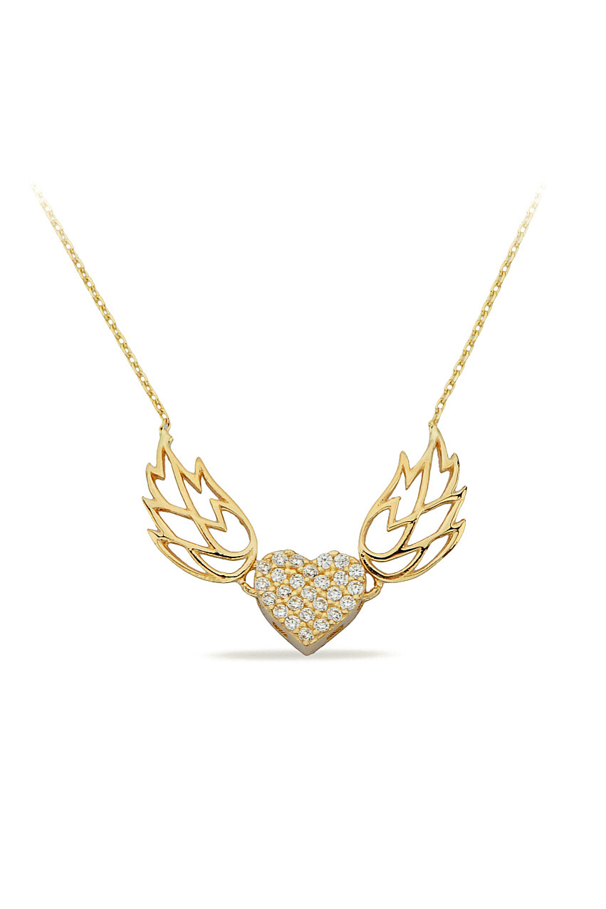 14 Ayar Altın Kanatli Kalp Kolye