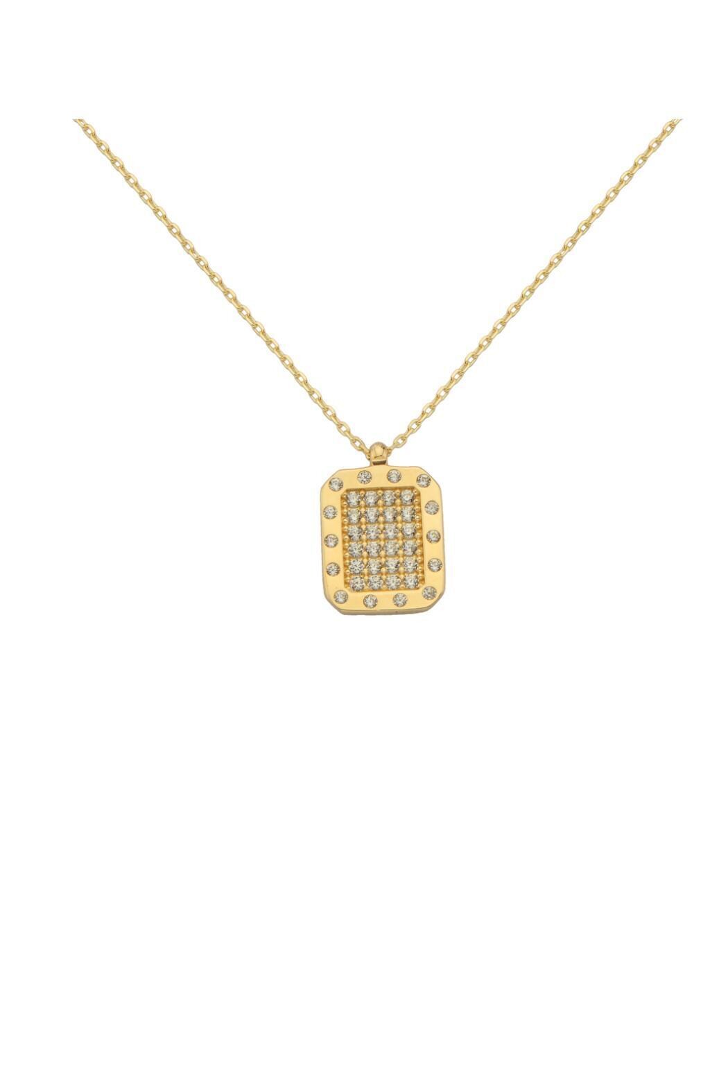 14 Ayar Altın Taşlı Dikdörtgen Kolye